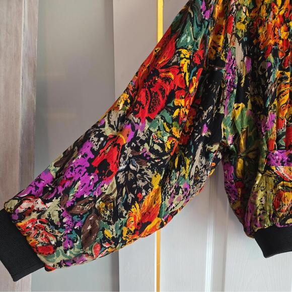 Vtg Jane Ashley Zip Up Jacket Floral Art Large Rayon Womens embelished colorful - Picture 6 of 8